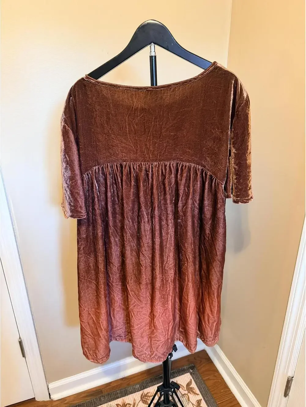 Free People Crushed Velvet Babydoll Dress Mauve Pink Bell Sleeve Mini Medium